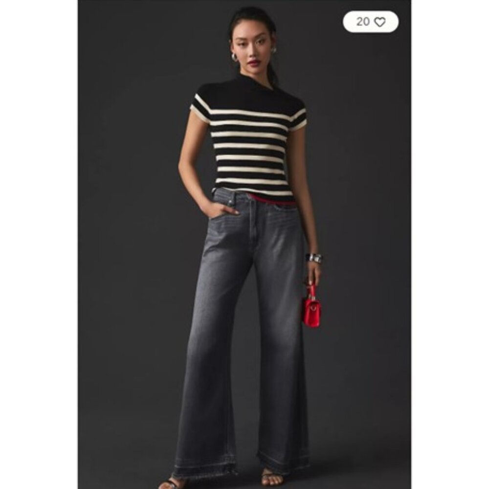 NWT-Anthropologie-Hudson Jodie High-Rise Wide Leg Jeans - Destructed Black - 33